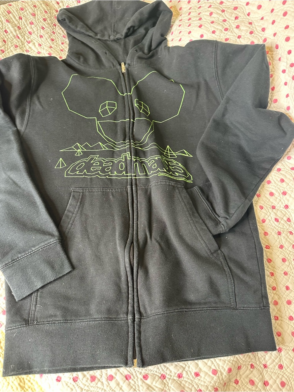Deadmau5 Black Zip Hoodie with Neon Green Graphic